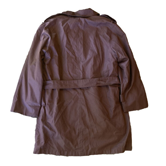 London Fog Coat Sz 12 Trench Tie Waist Belt Long Lined Collared Purple Vintage - Picture 7 of 11